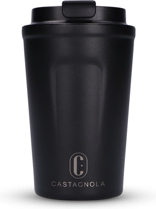 Castagnola Thermosbeker - Koffiebeker To Go - Reis Mok voor Koffie en Thee - Theebeker - 380 ML - RVS - Zwart