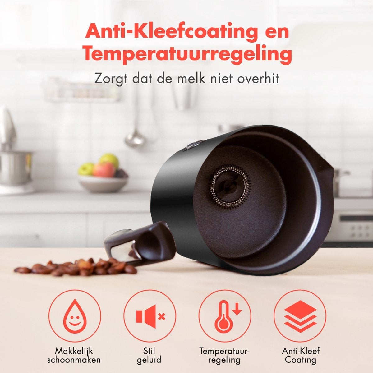 KitchenBrothers Elektrische Melkopschuimer - Voor Cappuccino en Latte - Handige Melkschuimer - Zwart