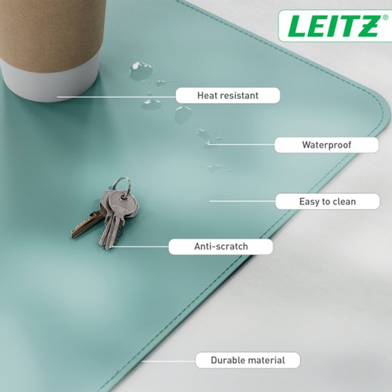 Leitz Grote Bureau Onderlegger 80×40 cm – Anti-slip - Bureaumat - Waterdicht – voor Toetsenbord & Muis - Mint