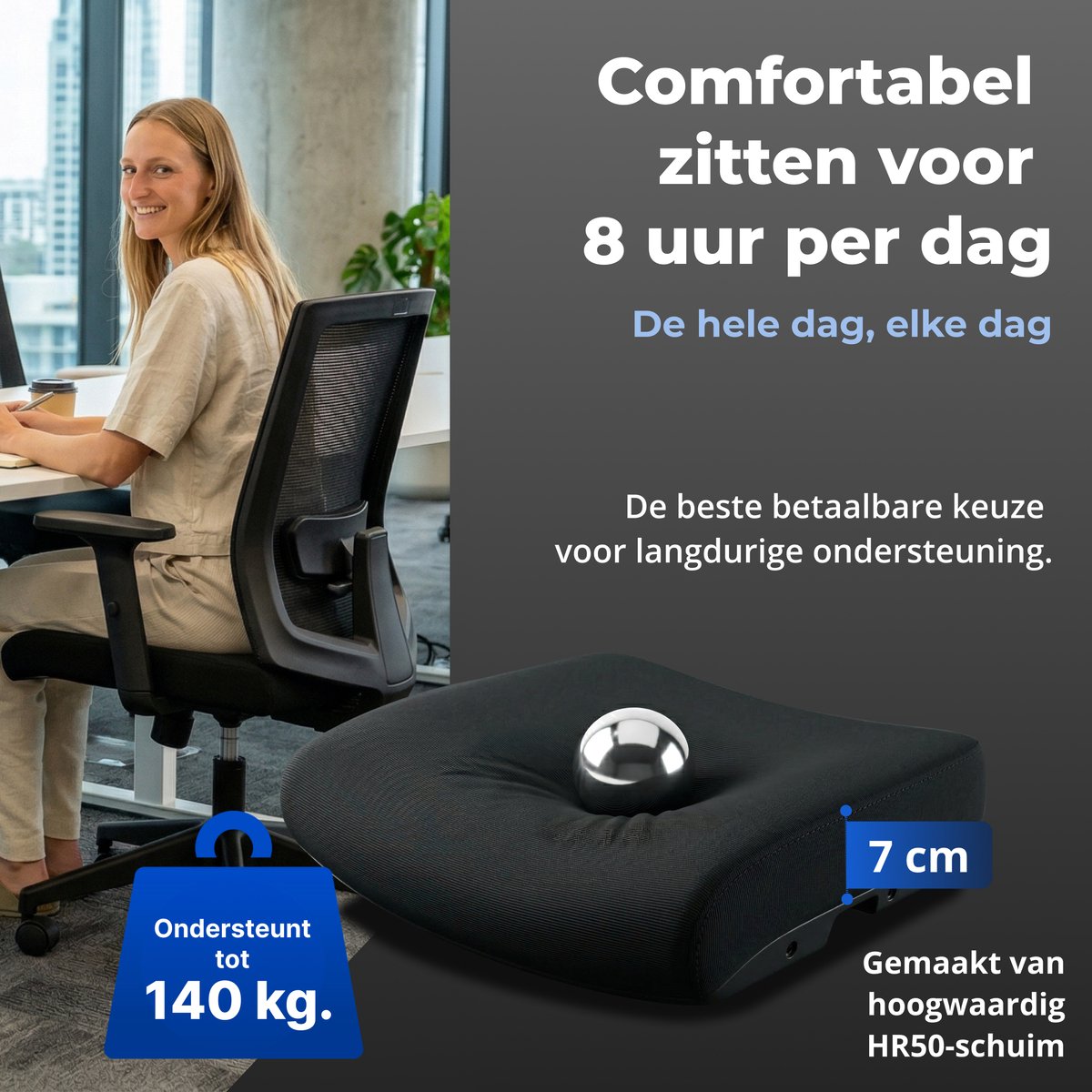 Backerz Low Mesh Bureaustoel Zwart - 51 cm Zitdiepte - Ergonomisch - Tot 140 kg