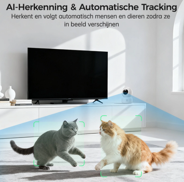 Woox Smart PTZ Camera 2K HD - Wit - 360° met AI-Herkenning & Nachtzicht