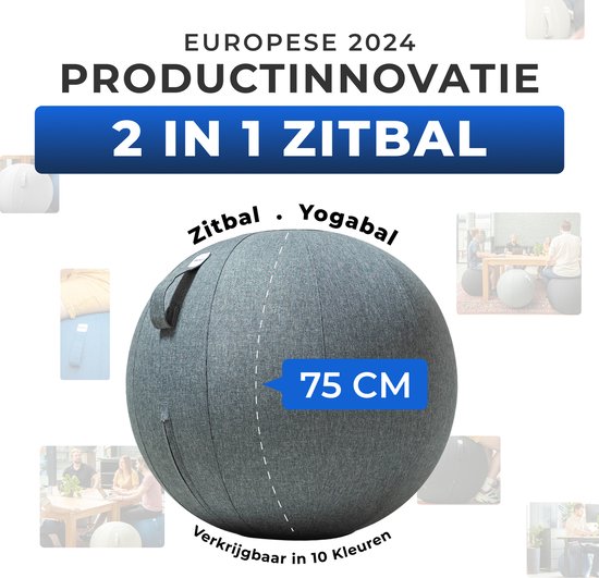 Backerz Zitbal 75 CM - Zitballen met Hoes Linnen - Ergonomische Bureaustoel Kantoor en Thuis - Luxe Yoga Bal - Antraciet