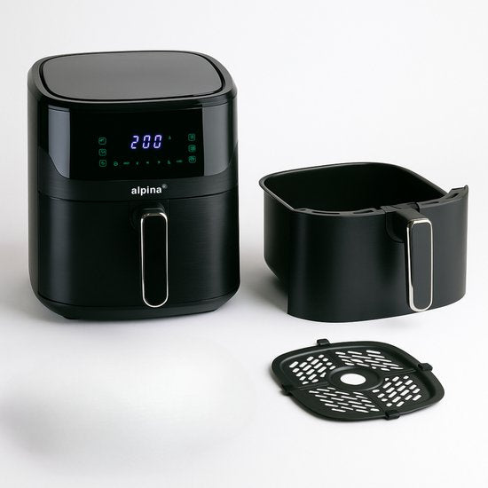 alpina Airfryer XL - Heteluchtfriteuse 6L - Air Fryer 2 tot 5 Personen - Heteluchtoven met Digitaal Touchscreen - Instelbare Temperatuur 80 tot 200 Graden - Timer Functie - 8 Kookprogramma's