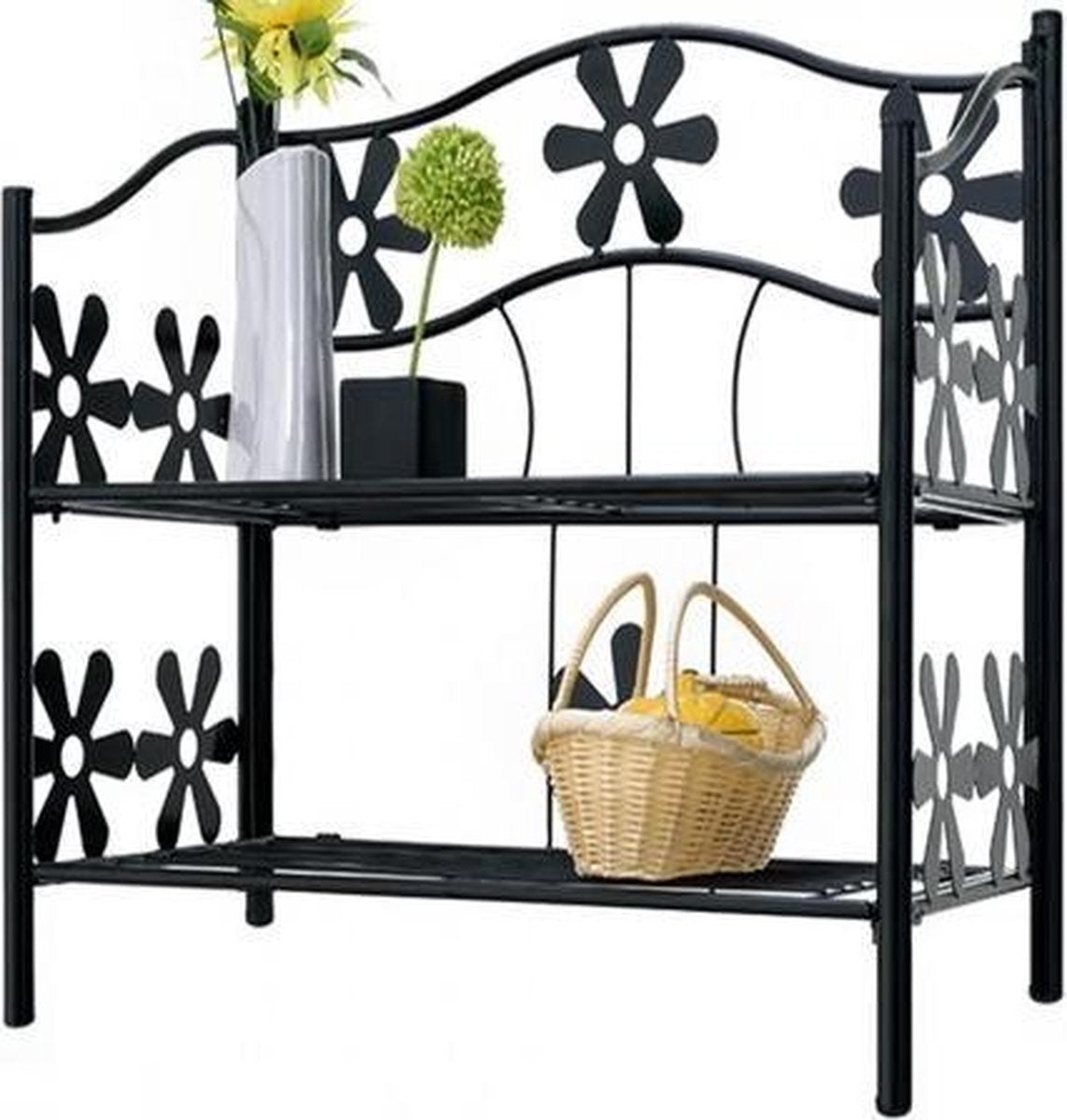 Casaria Plantenrek Etagere – 2 Planken Metaal 50x30x60 cm – Zwart