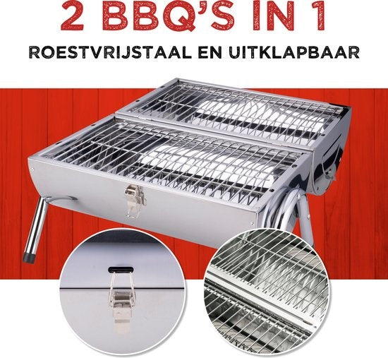 BBQ Collection draagbare houtskoolbarbecue - uitklapbaar - 42x29,5x37cm