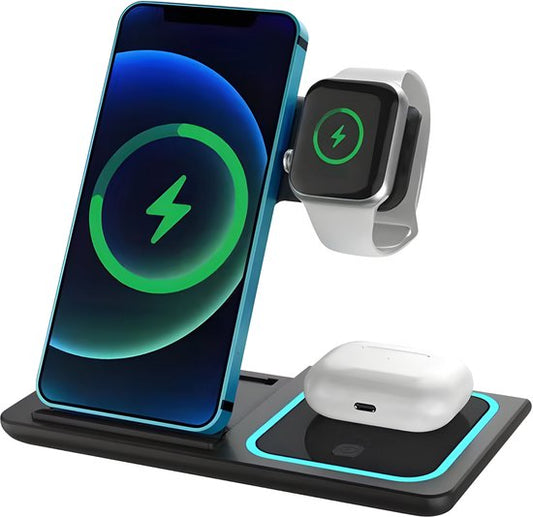 Nuvance Draadloze Oplader - 3 in 1 - 15W - Oplaadstation - Snellader - Draadloze Lader - voor Smartphone, Smartwatch & Oortjes