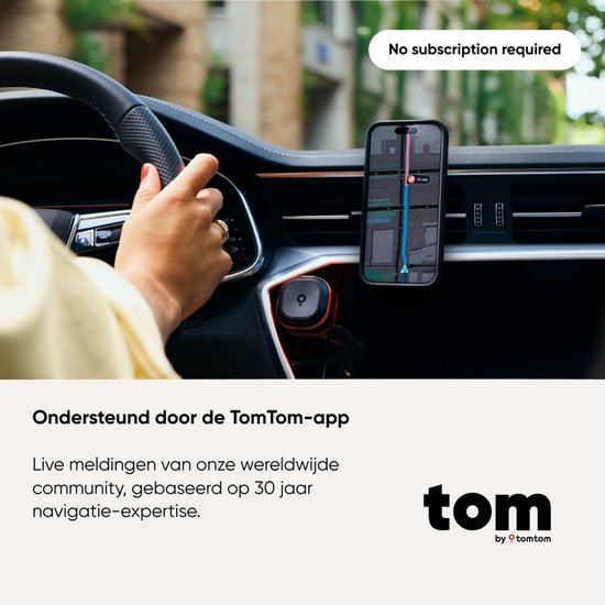Tom by TomTom | Flitsmelder voor Auto | Waarschuwt voor Vaste & Mobiele Flitsers, Files | Zonder Abonnement | CarPlay & Android Auto | Made in Europe