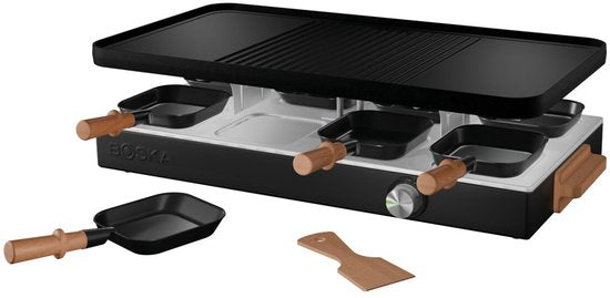 BOSKA Raclette Gourmet Party – Voor 8 Personen Beukenhout Staal – Gourmetstel