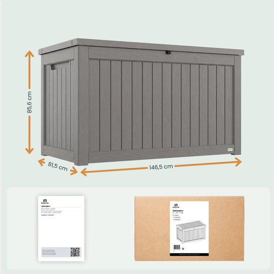 LifeGoods Opbergbox - 870L - Kussenbox - Waterdicht - Tuinkussenbox - Roestvrij - Tuinbox - 146.5x81.5x85.6 cm - Grijs