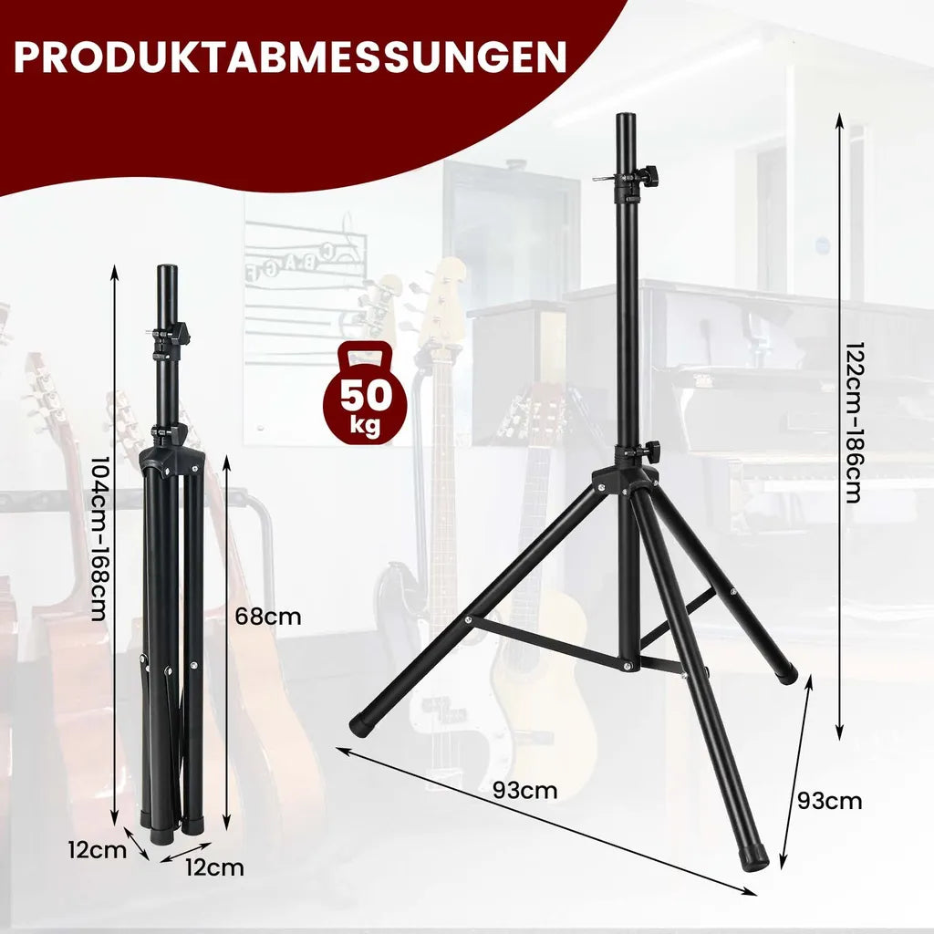 Coast Speakerstatief – Verstelbaar tot 183 cm – max. 50 kg – 12 x 12 x 97 cm – Zwart