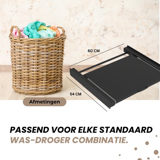 Dastium Home - Zwarte Stapelkit Wasmachine en Droger - Stapelset Wasmachine en Droger - Tussenstuk Wasmachine en Droger - Universeel - Zwart
