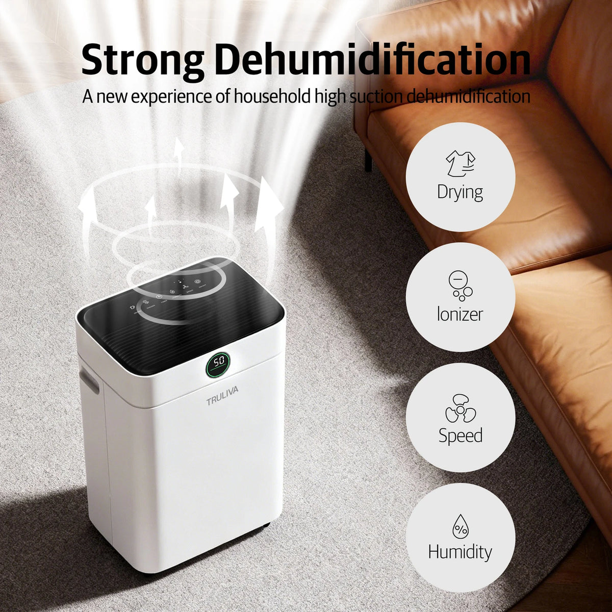 Truliva Luchtontvochtiger 25 L/dag - Wasdroogfunctie - Auto Defrost - R290 - 2,8 L Watertank - 32 x 28 x 52,7 cm