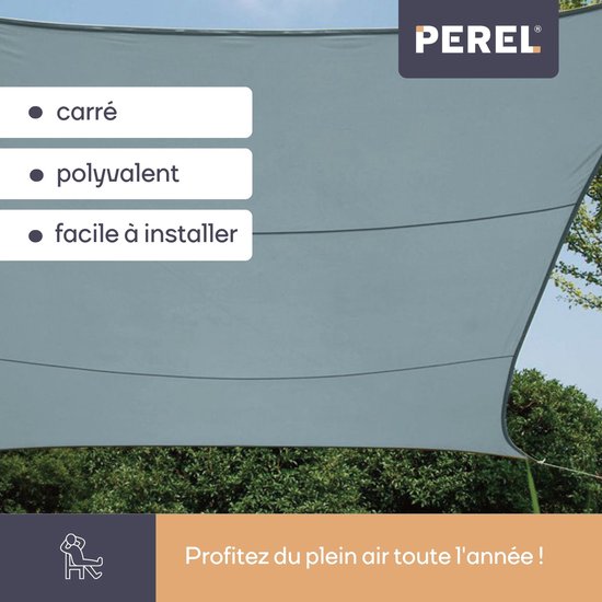Perel Schaduwdoek, waterafstotend, 3.6 x 3.6 m, 160 g/m², polyester, vierkant, lichtgrijs
