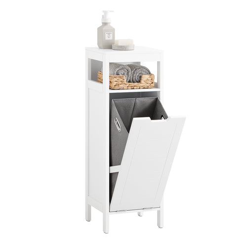 SoBuy Badkamerkast met 1 lade - Incl. 1 uitneembare wasmand - 30 x 30 x 90 cm - Max. 15KG - Wit