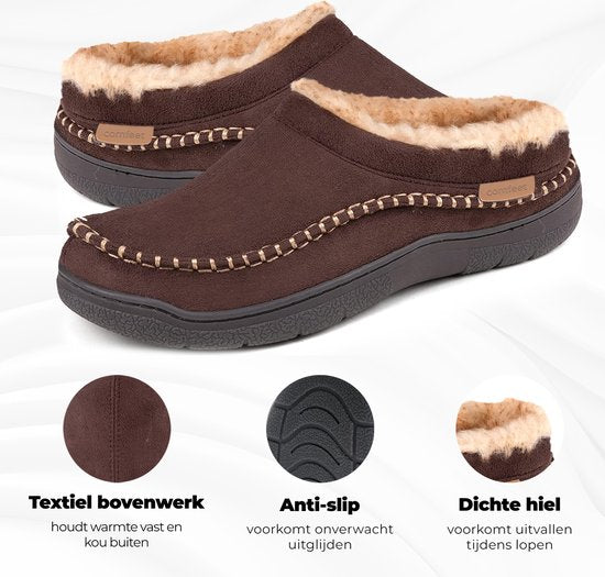 Pantoffels Heren - Sloffen - Mocassins - Tan - Anti-slip - Maat 44/45 - Comfeet