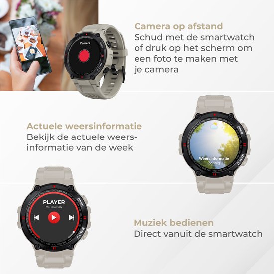 Nuvance - Outdoor Smartwatch - IP67 Waterdicht - Bluetooth Smartwatch voor Dames en Heren - Smartwatches - Sporthorloge met Stappenteller, Calorie Teller, Slaap meter - Geschikt voor alle Smartphones - Grijs