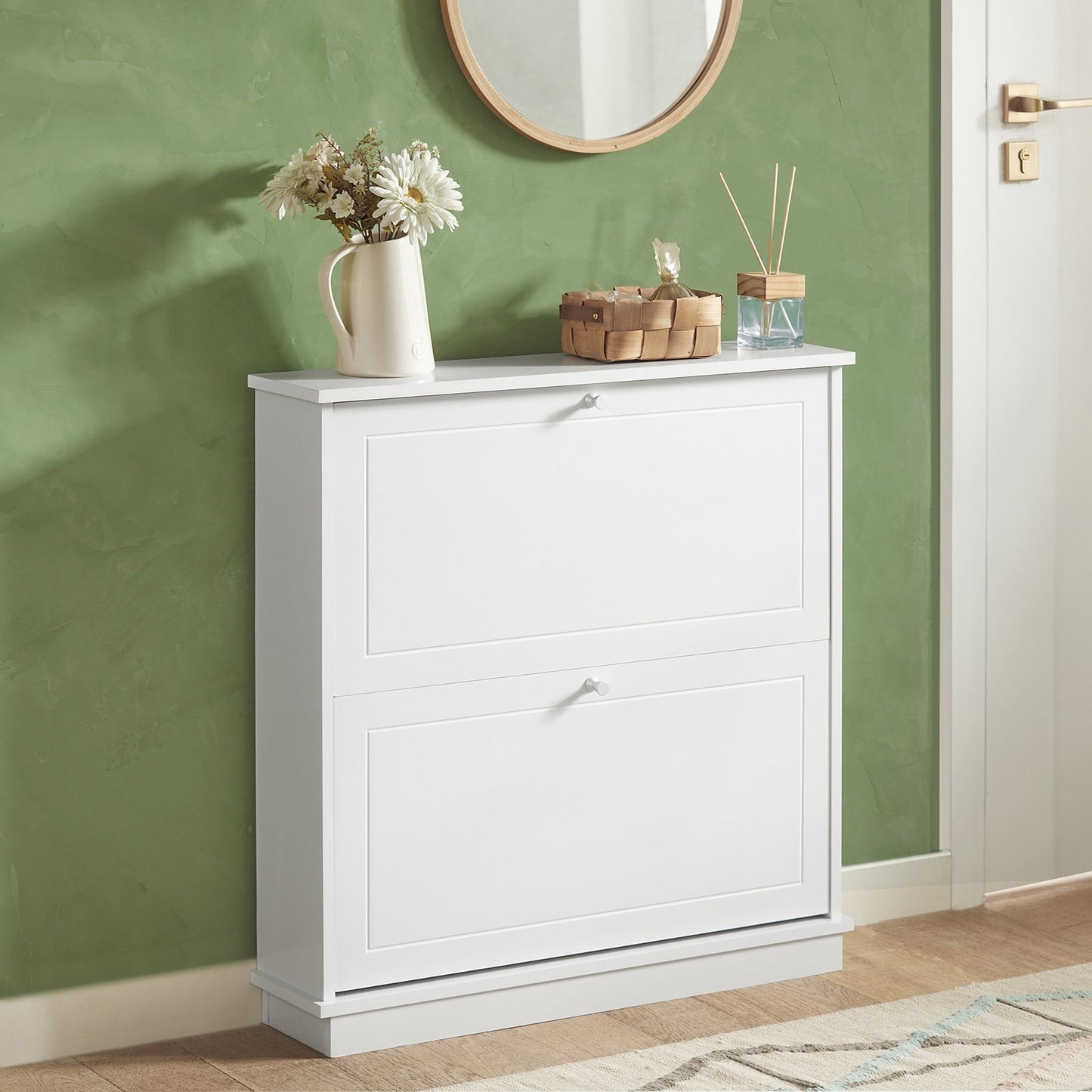 SoBuy Schoenenkast met 2 Lades - MDF - 76 x 18 x 78 cm - Wit