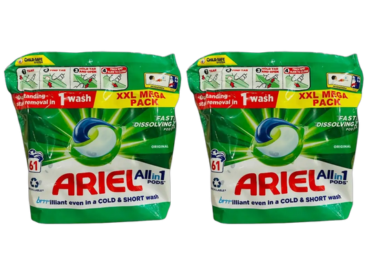 Ariel All-in-1 Original 122x Waspods – Krachtige Wascapsules – 2 Verpakkingen Van 61 Stuks