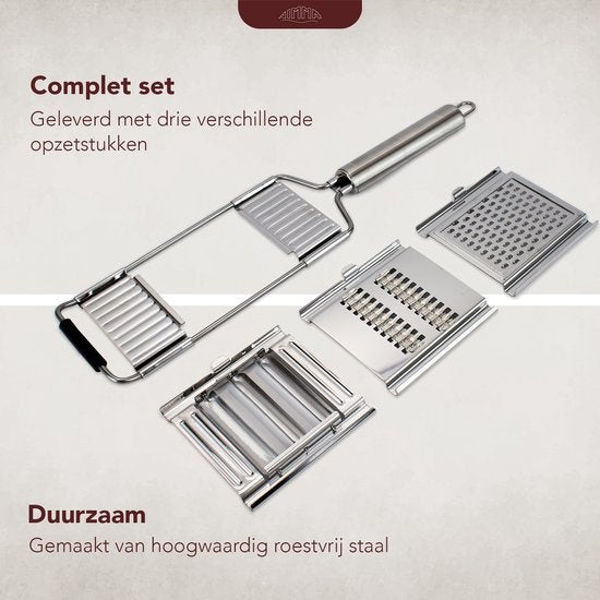 Nimma® Handrasp - 3-in-1 Rasp - Kaasrasp - Gemberrasp - Knoflookrasp - Groentesnijder - Mandoline Opzetstuk - Rvs Rasp