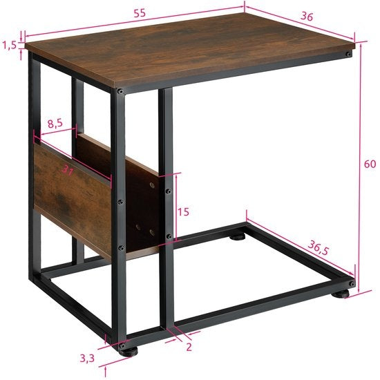 tectake® - Bijzettafel Wigan industrial dark- afm. 55 x 36,5 x 60 cm - 404277