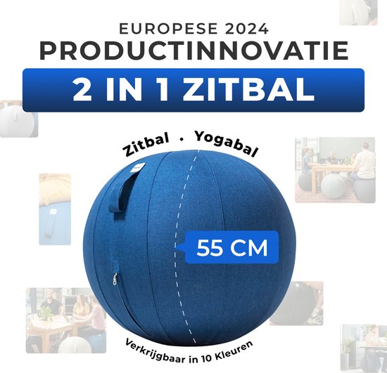 Backerz Zitbal 55 CM - Zitballen met Hoes Linnen - Ergonomische Bureaustoel Kantoor en Thuis - Luxe Yoga Bal - Donkerblauw