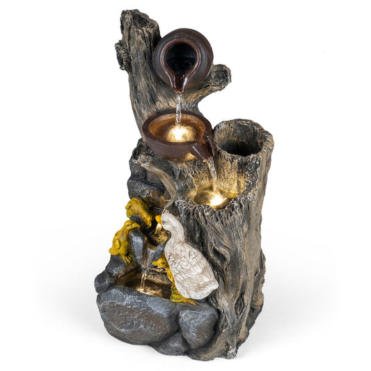 Coast Tuinfontein met eendenfamilie - 4-traps waterval - LED-verlichting - grijs - 30 x 27 x 57 cm