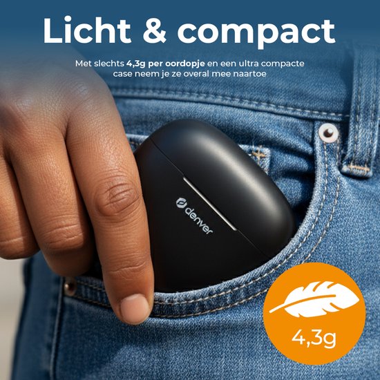 Denver Earbuds - Lichtgewicht Oordopjes - 6 uur luisteren - Bluetooth 5.3 - TWE48