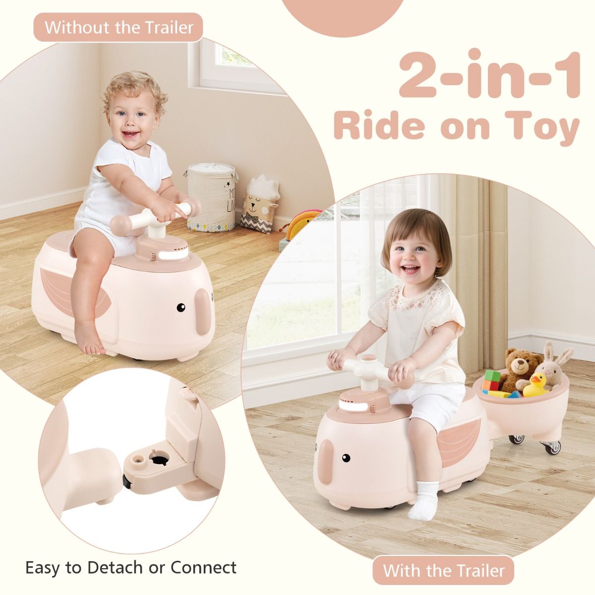 Coast Loopauto met Aanhanger - Liedjes en Licht - Opbergruimte - Beige en Roze