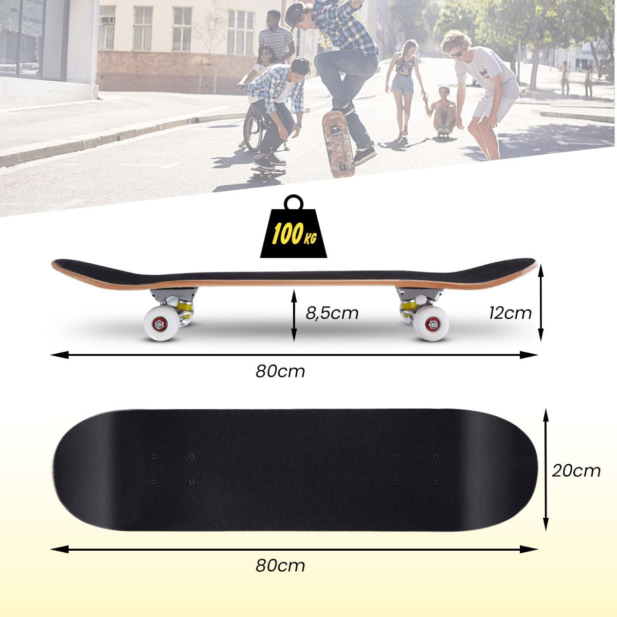 Coast Skateboard voor Beginners - 80 x 20 cm - Esdoornhout - Zwart