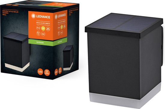 LEDVANCE ENDURA STYLE SOLAR WALL buitenlant., 0,5W, 50lm, wandlamp, donkergrijs, indirecte verl., oplaadbare batterij, beschermingsklasse IP44, 3.000K kleurtemperatuur, warm witte lichtkleur, wandlamp