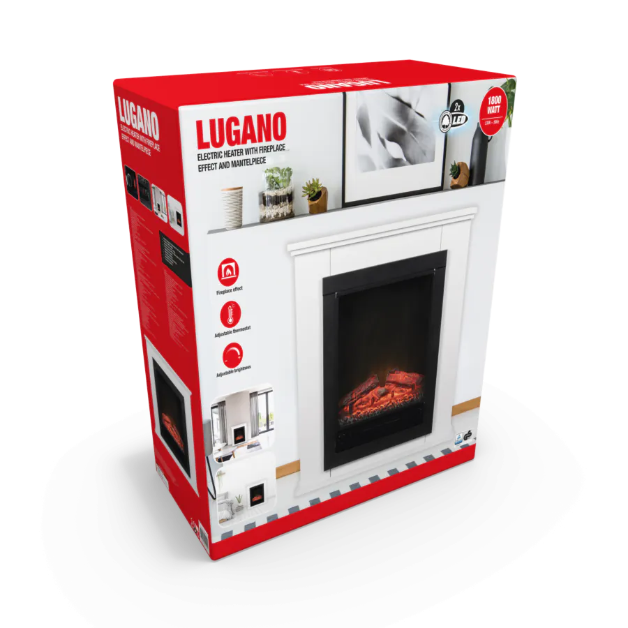 Lugano Elektrische Sfeerhaard Wit/Zwart - 1800W - LED Vuureffect - Vrijstaand