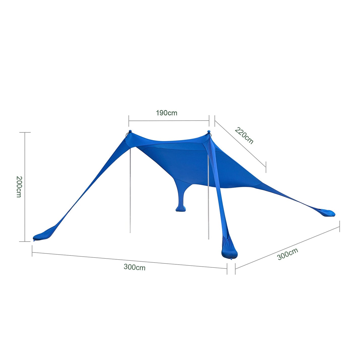 SoBuy OZT01-DB Strandhuisje 300x300x200 cm, koningsblauw, lycra/polyester, draagbare strandtent met palen en draagtas