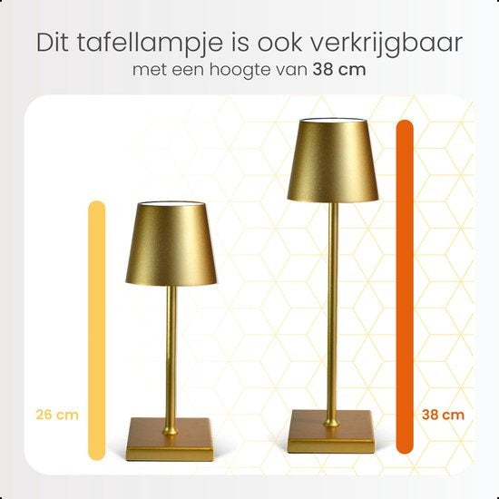 Goliving Tafellamp Oplaadbaar – Draadloos en dimbaar – Moderne touch lamp – Nachtlamp Slaapkamer – 26 cm – Goud