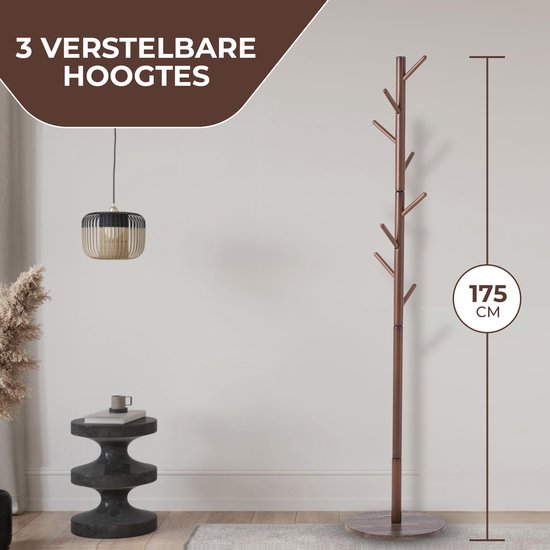 Bayt Kapstok - Staande kapstok - Kapstok Hout - Kapstok Staand - Garderoberek - 8 Haken - 175 cm - Bruin