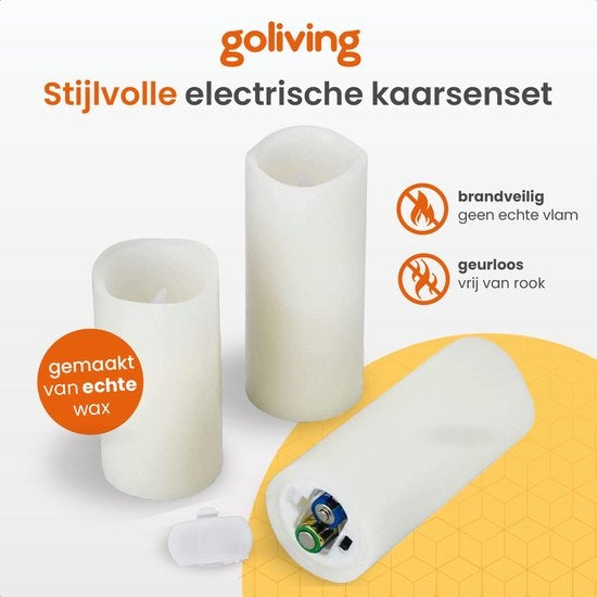 Goliving Led Kaarsen Met Afstandsbediening - Bewegende Vlam - Echte Wax - 2x Afstandsbediening - Set van 9