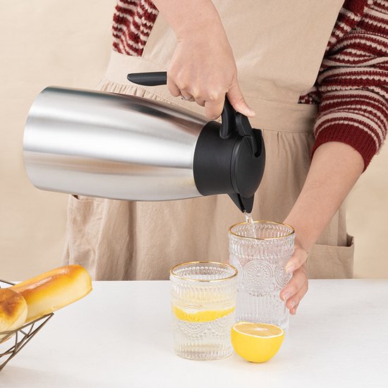 Ceruzo Thermoskan RVS – 1.8 Liter – Dubbelwandig – Lekvrij – Warme en Koude Dranken – 28x13 cm