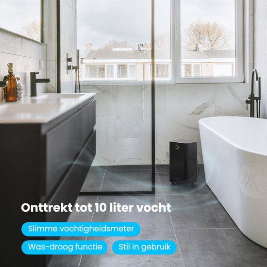 Auronic Luchtontvochtiger - Compact Serie - 10L per dag - 2L Waterreservoir - Was-droog functie - Slaapkamer, Badkamer en Woonkamer - Vochtopnemer voor in Huis - Luchtontvochtiger - Zwart