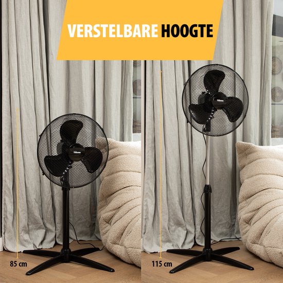 Statiefventilator 40 cm – 45W – 3 Snelheden – 85° Oscillatie – In Hoogte Verstelbaar – Tristar VE-5756 – Zwart