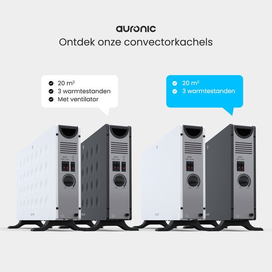 Auronic Convectorkachel - 2000W - Elektrische kachel - Slaapkamer, Woonkamer of Thuiswerken - Heater - Zwart