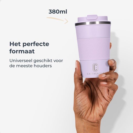 Castagnola Thermosbeker - Koffiebeker To Go - Travel Mug voor Koffie en Thee - Theebeker - 380 ML - RVS - Lichtpaars