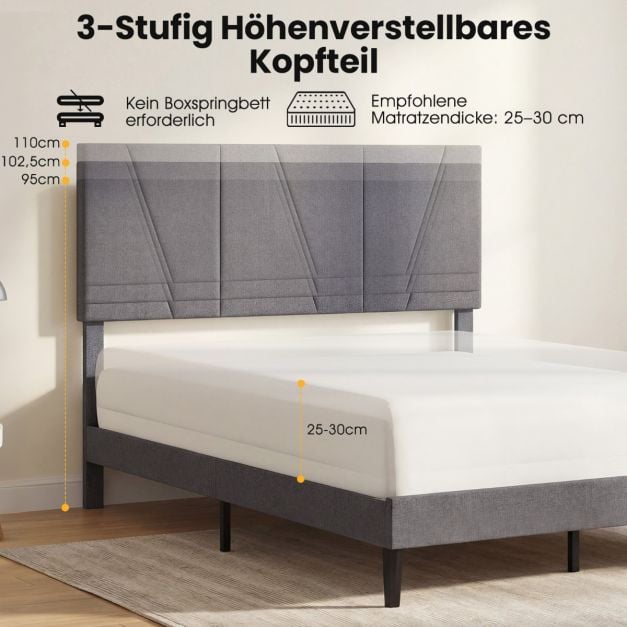 Coast Gestoffeerd Bedframe – 160 x 200 cm – Verstelbaar Hoofdbord – Donkergrijs