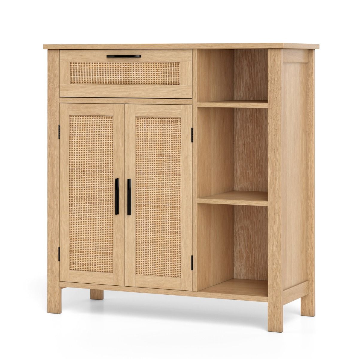 Coast Houten Dressoir - Rotan deuren en lade - Verstelbaar rek - Naturel 75 x 30 x 80 cm