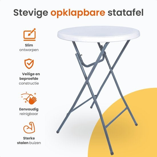 Goliving Statafel – Inclusief Statafelhoes – Statafelrok – Inklapbaar – Stevige partytafel – Voor binnen en buiten – Draagvermogen 50kg – Ø80 x 110 cm – 8,5 kg – Wit