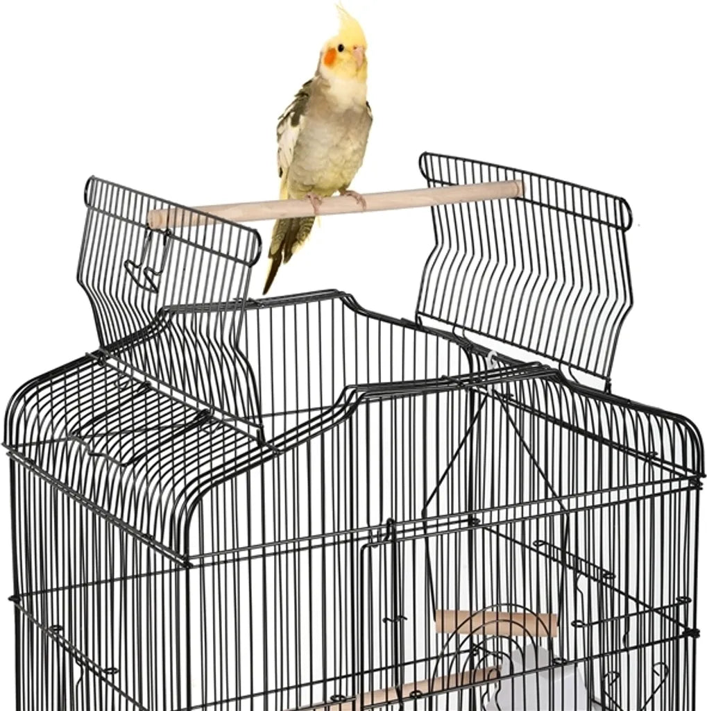 Yaheetech XXL Vogelkooi met Standaard en Speelplaats - Zwart - 46 x 35 x 150,5 cm