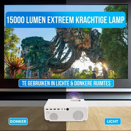 Strex Beamer - 1080P Full HD - 15000 Lumen - Draadloos Streamen - Inclusief Tas/Projectiescherm - WiFi - Bluetooth