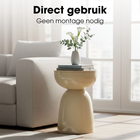 Mica Decorations Elliot Bijzettafel - Bijzettafel Rond H45 x Ø32 cm - Bijzettafeltje voor Woonkamer of Slaapkamer - Ideaal als Plantentafeltje - IJzer met Poedercoating - Beige