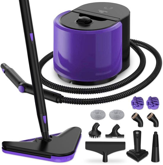 Motionflow Stoomreiniger PRO - Dieptereiniging met Verwarmingsfunctie - 1500W 1.5L Watertank - Handstomer voor Diepe Reiniging Vloer, Bank, Badkamer en Tapijt - Tapijtreiniger & Vlekkenreiniger - Zetelreiniger - Zwart