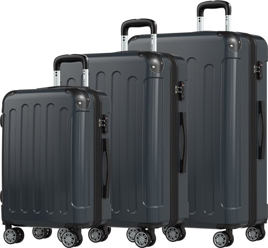 TRVLMORE Kofferset - 3 Delig - 45L Handbagage + 75L en 115L Ruimbagage - TSA Slot - Lichtgewicht - Reiskoffer set - Donkergrijs