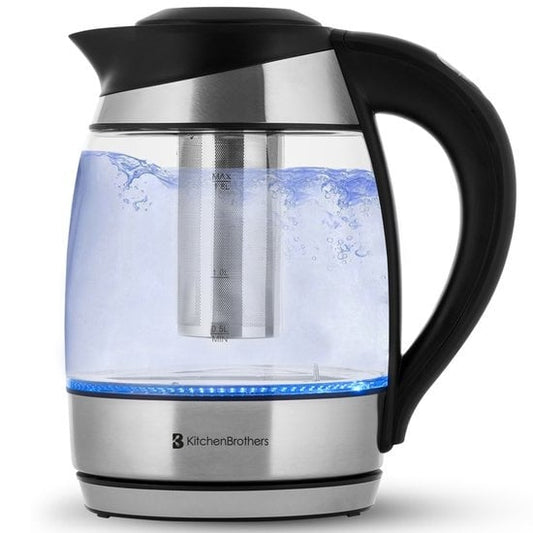 KitchenBrothers Waterkoker - 1.8L - Glas - BPA vrij - 2200W - 22.09x16x24.41 - Glas|Met temperatuurregeling