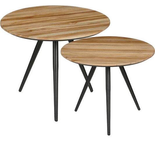 Mica Decorations Jailey Bijzettafel - Set van 2 - H49 x Ø50 cm - Gerecycled Hout - Bruin